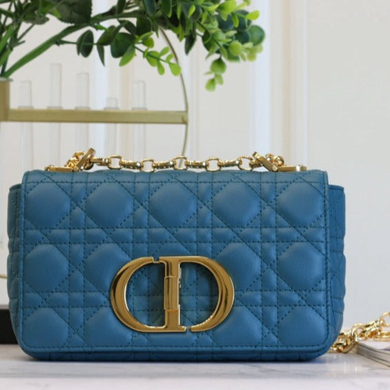 DIOR CARO MINI BAG 20 IN COBALT BLUE CALFSKIN