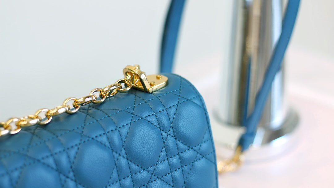 DIOR CARO MINI BAG 20 IN COBALT BLUE CALFSKIN