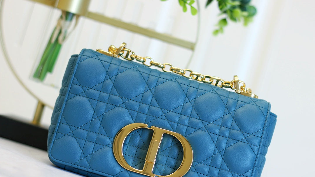 DIOR CARO MINI BAG 20 IN COBALT BLUE CALFSKIN