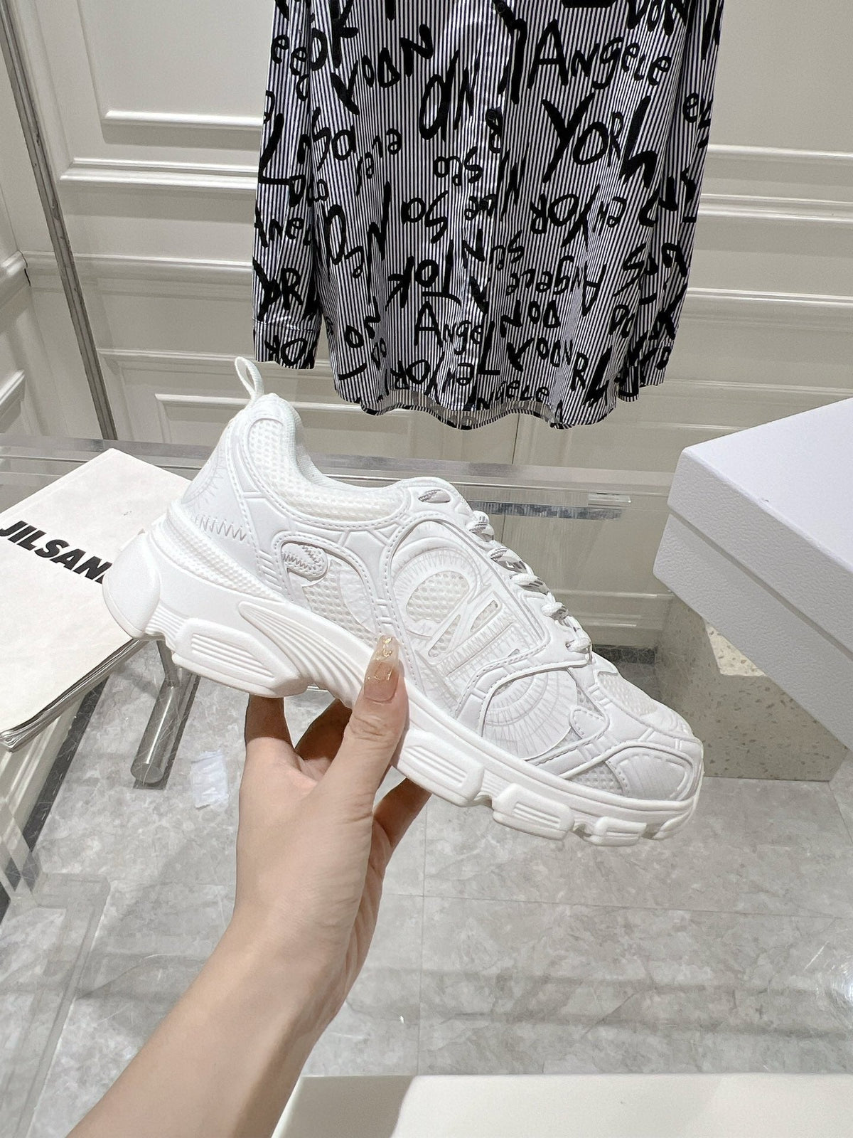 DIOR 25S CHRONO SNEAKER 45MM IN MESH WITH WHITE CALFSKIN