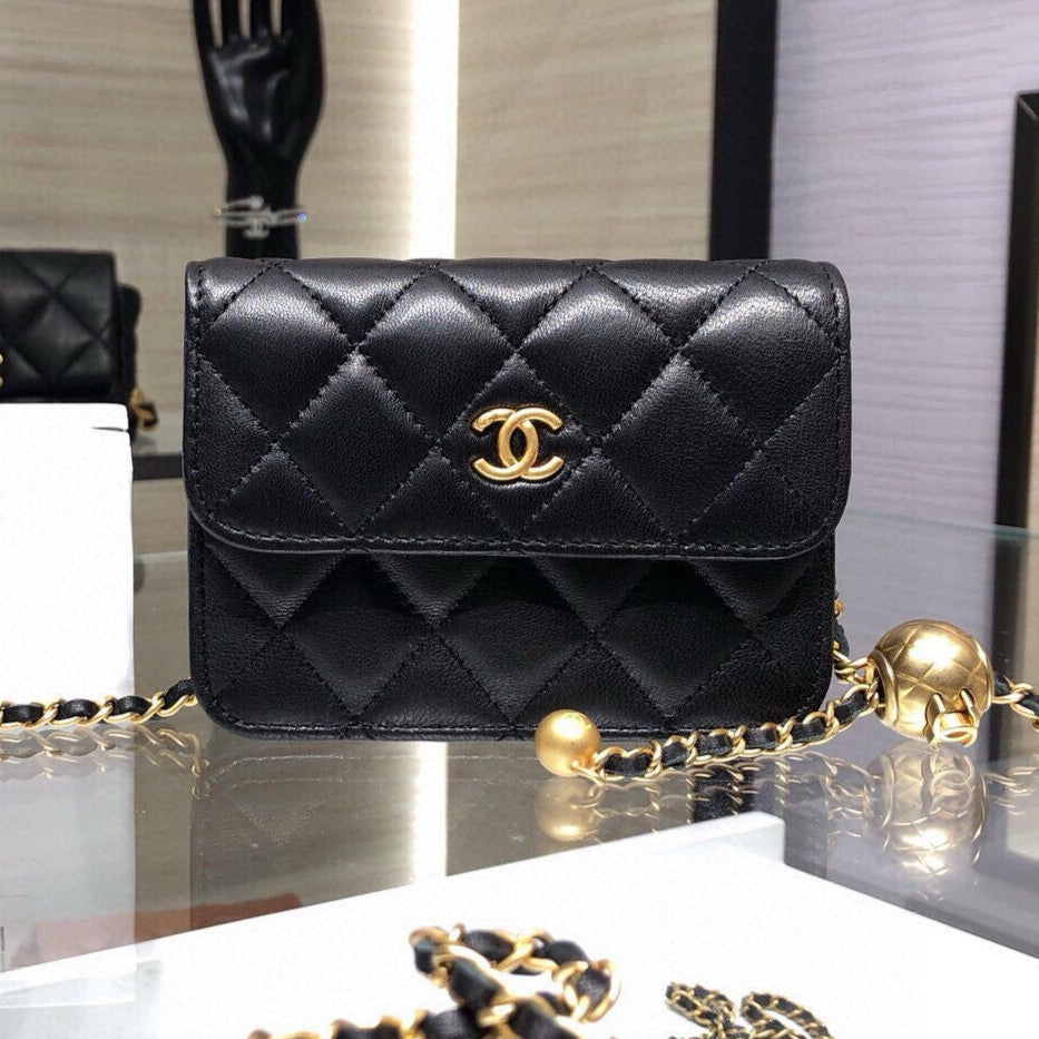CHANEL MINI FLAP BAG 12 IN BLACK QUILTED LAMBSKIN GOLD HARDWARE