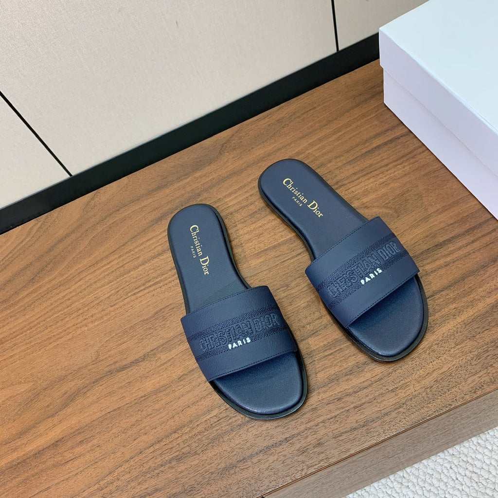 DIOR 25S DWAY SLIDE IN DEEP NAVY BLUE CALFSKIN