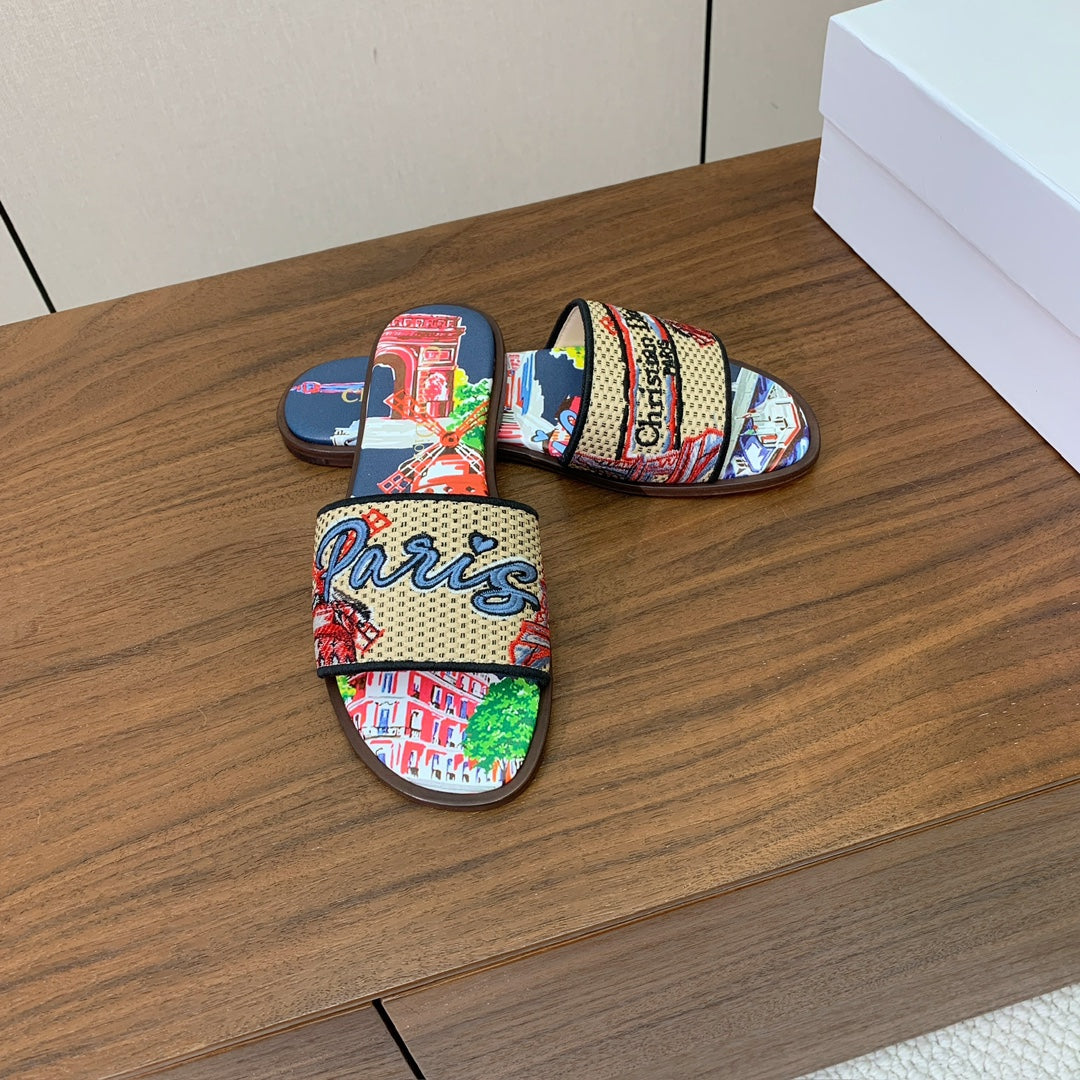 DIOR 25S DWAY SLIDE IN MULTICOLOR CALFSKIN AND FABRIC STYLE 4