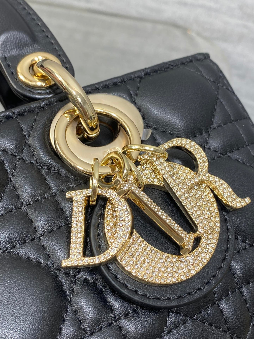 DIOR 25S SMALL LADY D鈥慗OY BAG 22 IN BLACK CALFSKIN GOLD HARDWRE