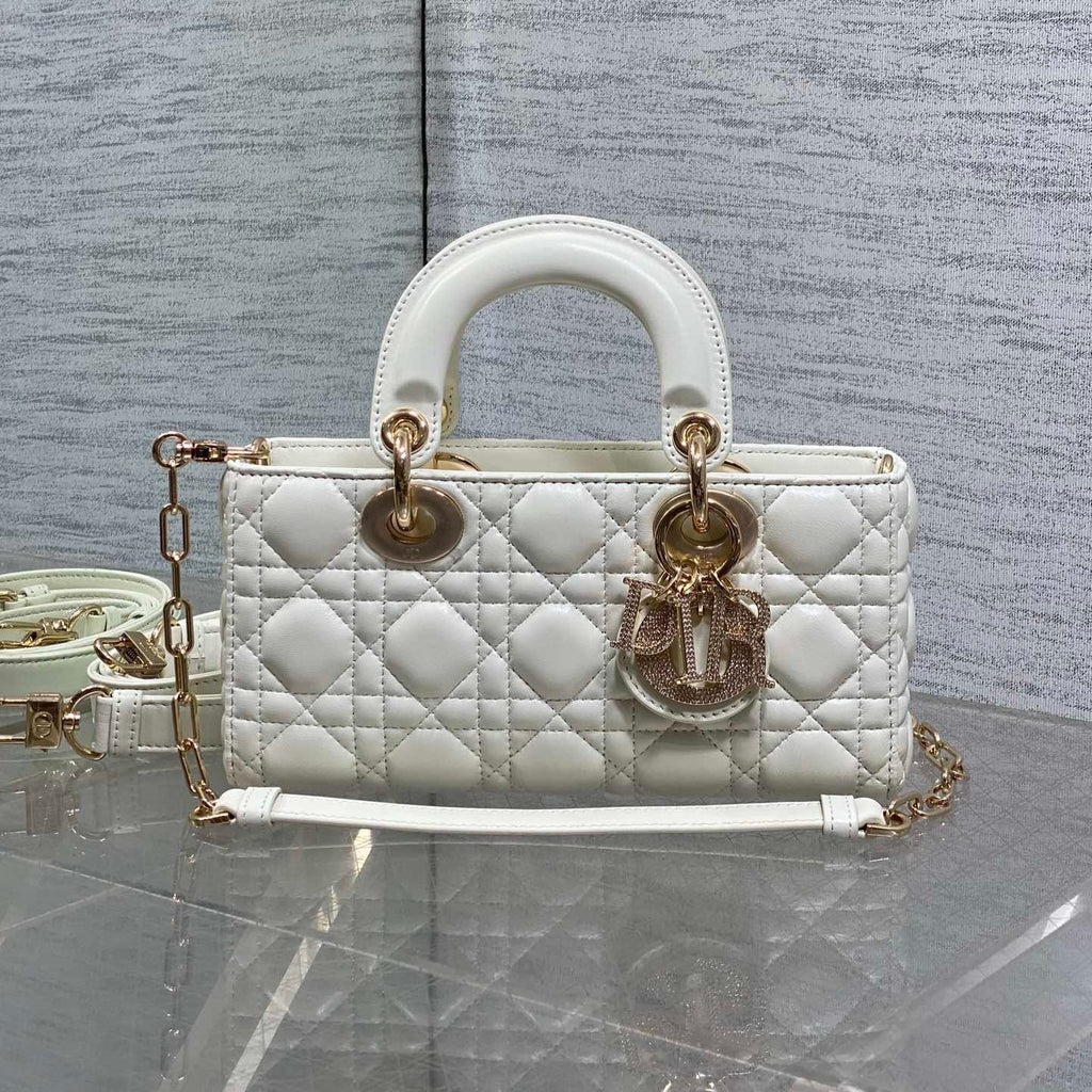 DIOR 25S SMALL LADY D鈥慗OY BAG 22 IN IVORY CALFSKIN GOLD HARDWRE