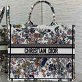 DIOR 25S LUCKY LARGE DIOR BOOK TOTE 42 IN MULTICOLOR DIOR FLOWERS CALENDAR ALLOVER EMBROIDERY