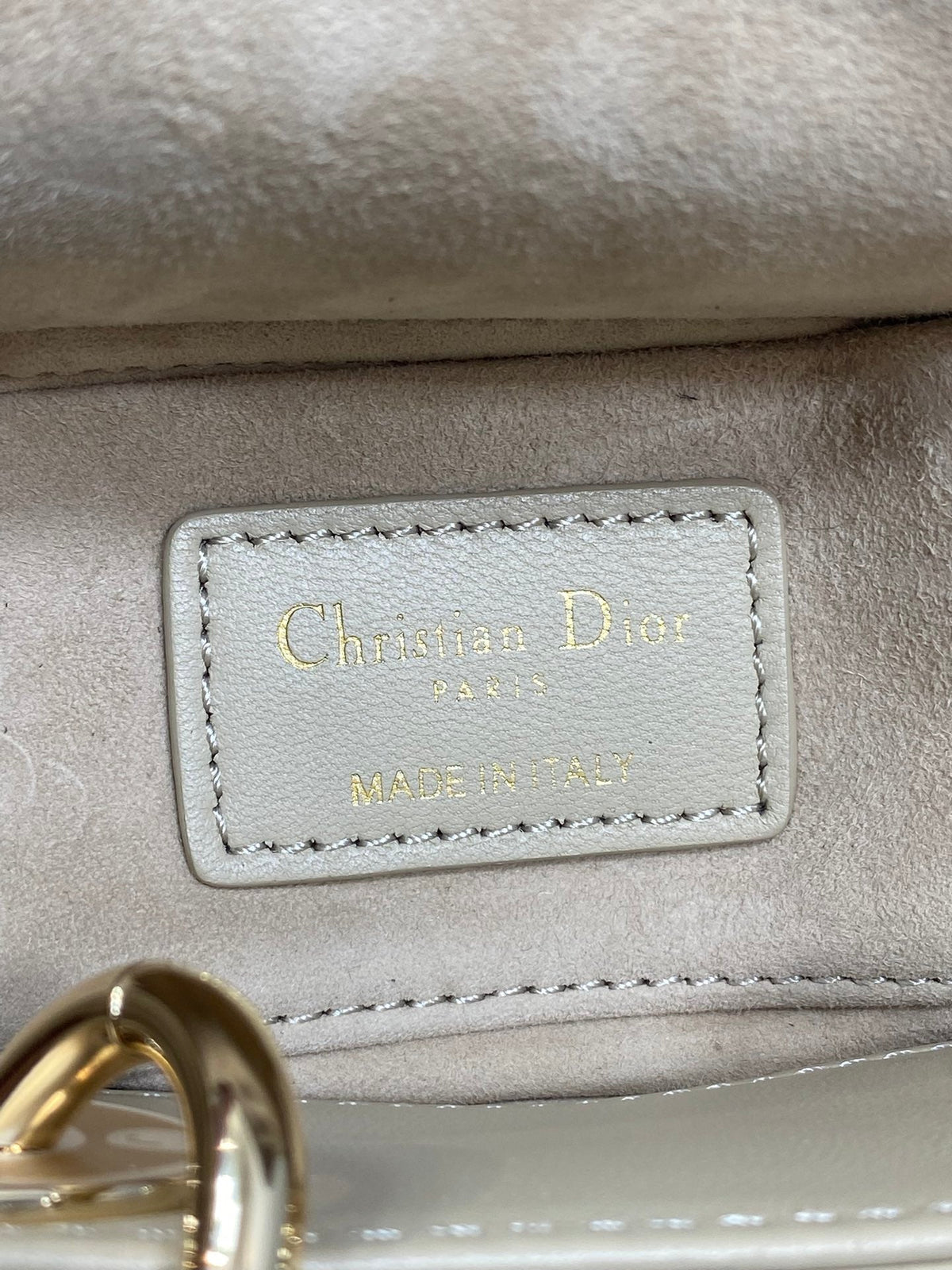 DIOR 25S MICRO LADY D-JOY 19 IN POWDER BEIGE CALFSKIN GOLD HARDWRE