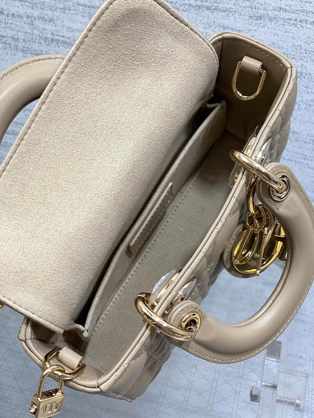DIOR 25S SMALL LADY D鈥慗OY BAG 19 IN DARK BEIGE CANNAGE CALFSKIN GOLD HARDWRE