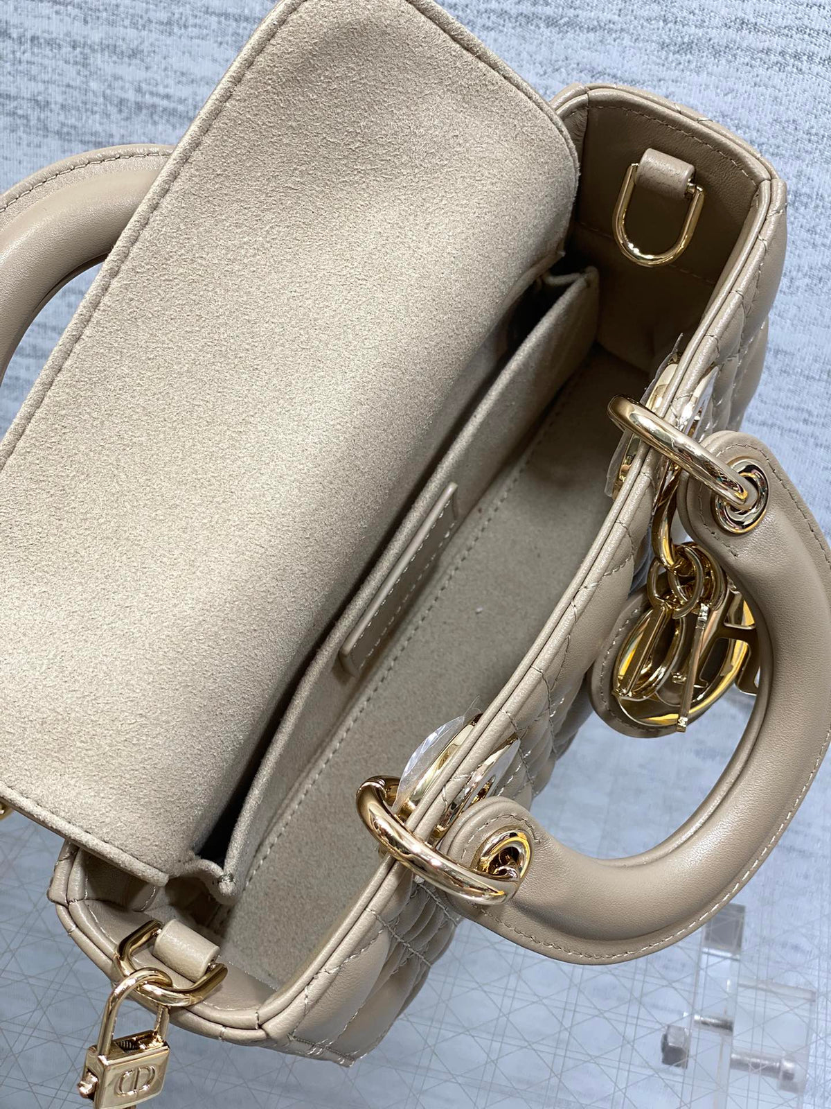 DIOR 25S SMALL LADY D鈥慗OY BAG 19 IN DARK BEIGE CANNAGE CALFSKIN GOLD HARDWRE