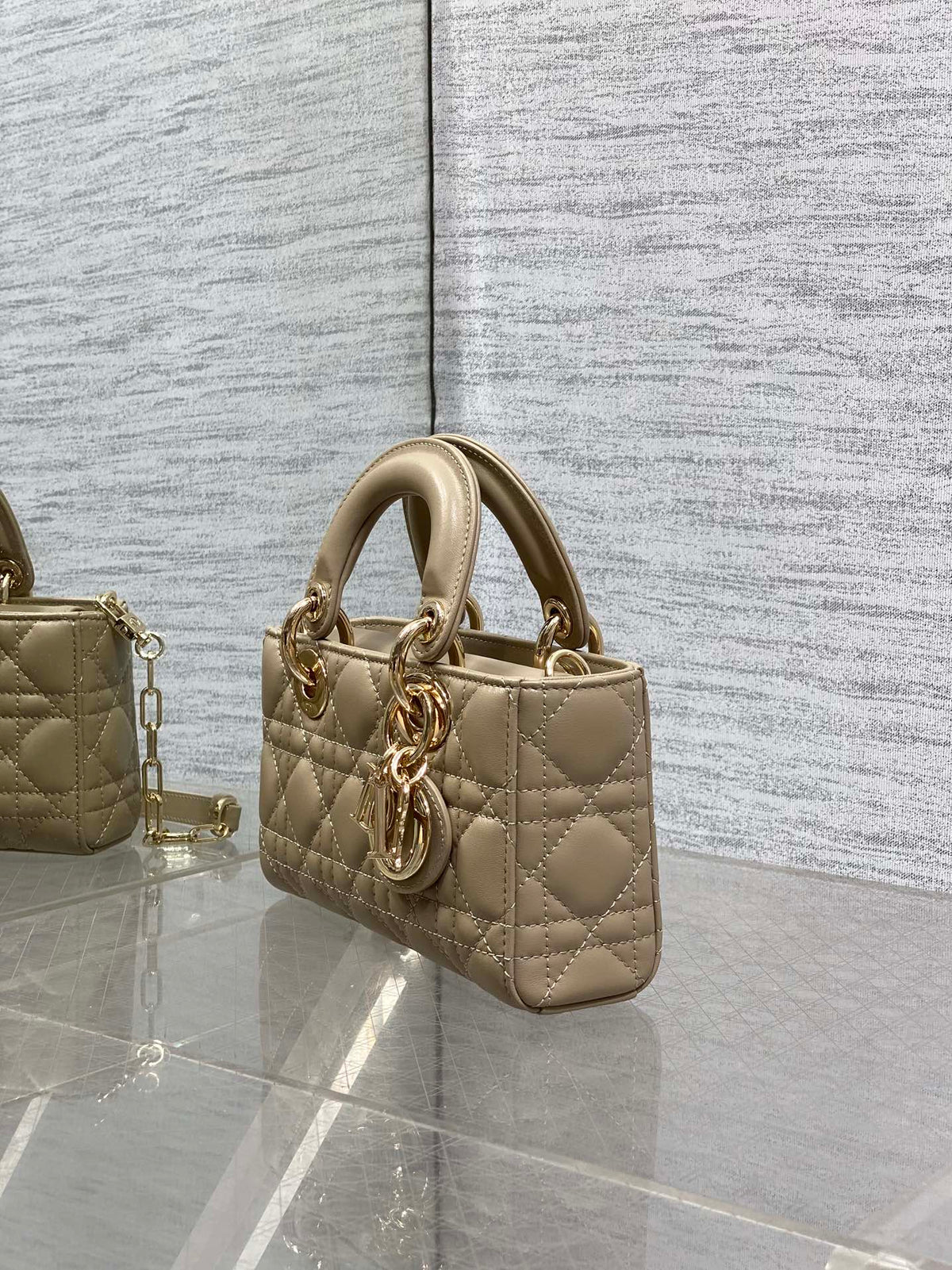 DIOR 25S SMALL LADY D鈥慗OY BAG 19 IN DARK BEIGE CANNAGE CALFSKIN GOLD HARDWRE