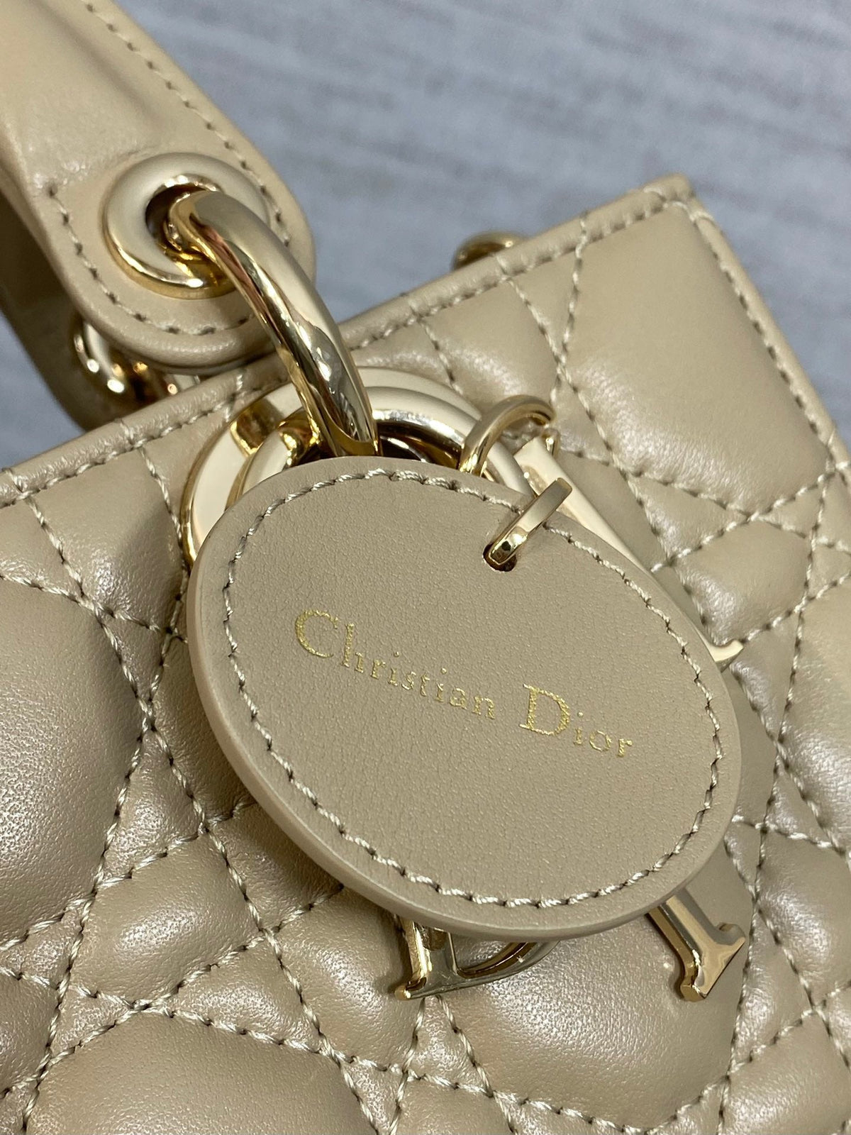 DIOR 25S SMALL LADY D鈥慗OY BAG 19 IN DARK BEIGE CANNAGE CALFSKIN GOLD HARDWRE