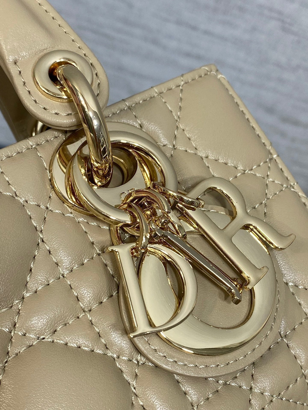 DIOR 25S SMALL LADY D鈥慗OY BAG 19 IN DARK BEIGE CANNAGE CALFSKIN GOLD HARDWRE