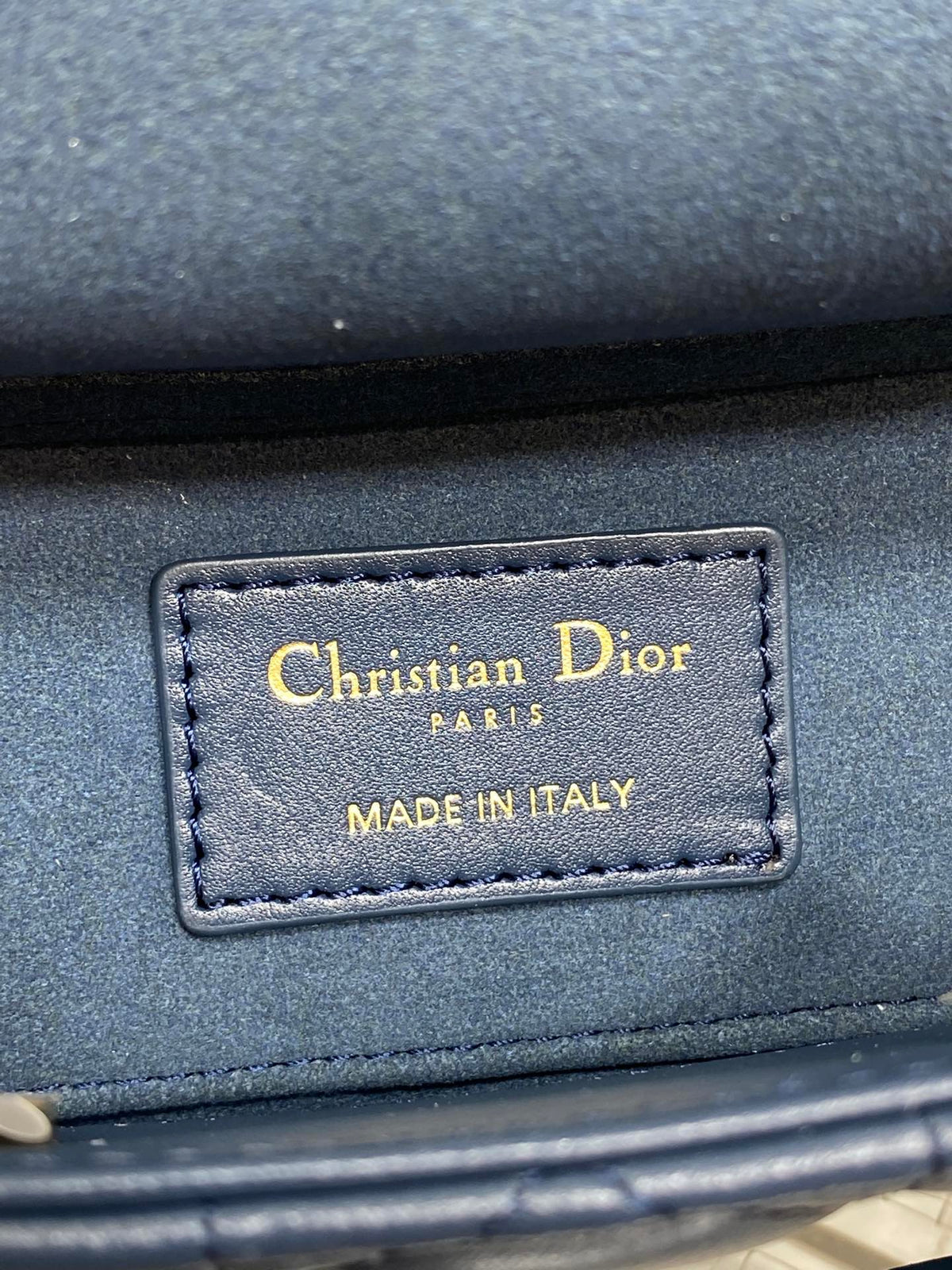 DIOR 25S SMALL LADY D鈥慗OY BAG 19 IN DARK BLUE CANNAGE CALFSKIN GOLD HARDWRE