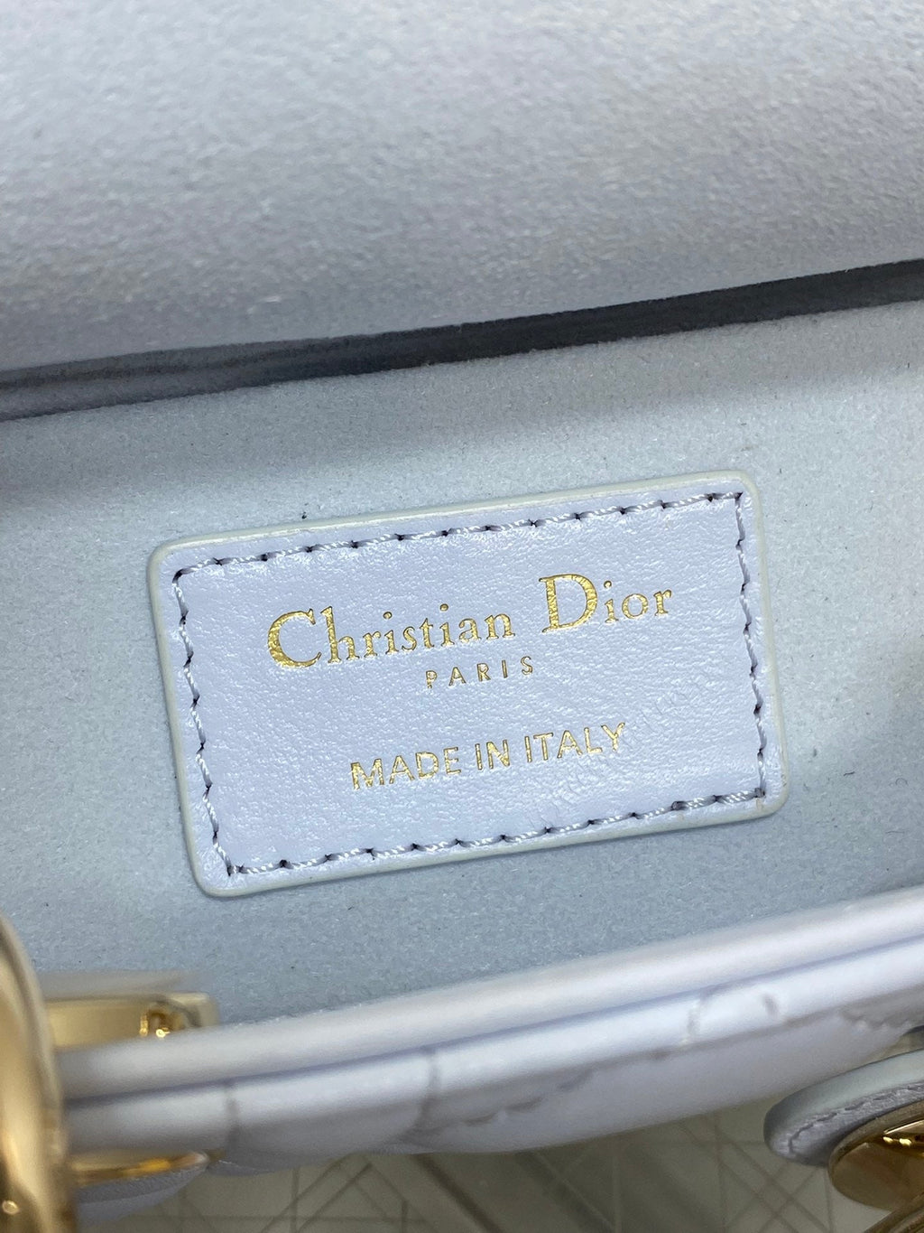 DIOR 25S SMALL LADY D鈥慗OY BAG 19 IN LIGHT BLUE CANNAGE CALFSKIN GOLD HARDWRE