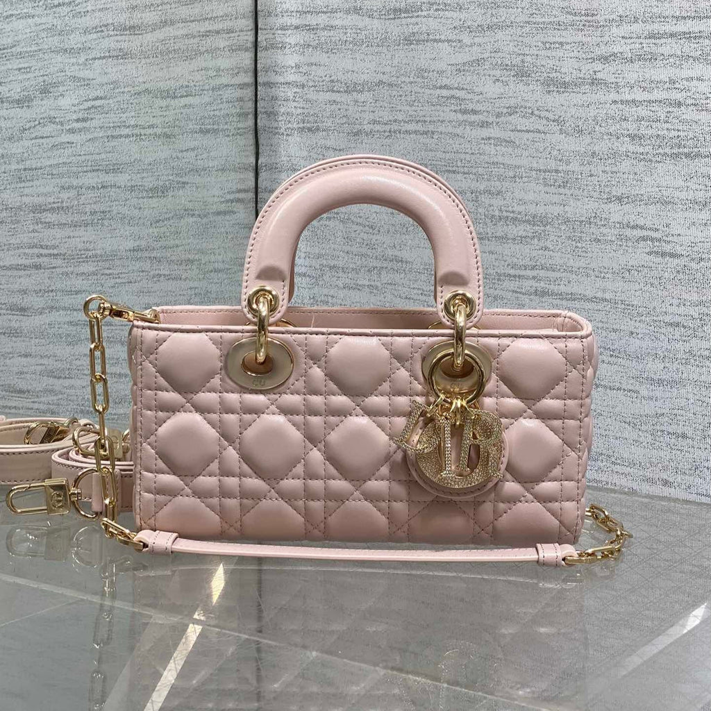 DIOR 25S SMALL LADY D鈥慗OY BAG 22 IN BABY PINK CALFSKIN GOLD HARDWRE