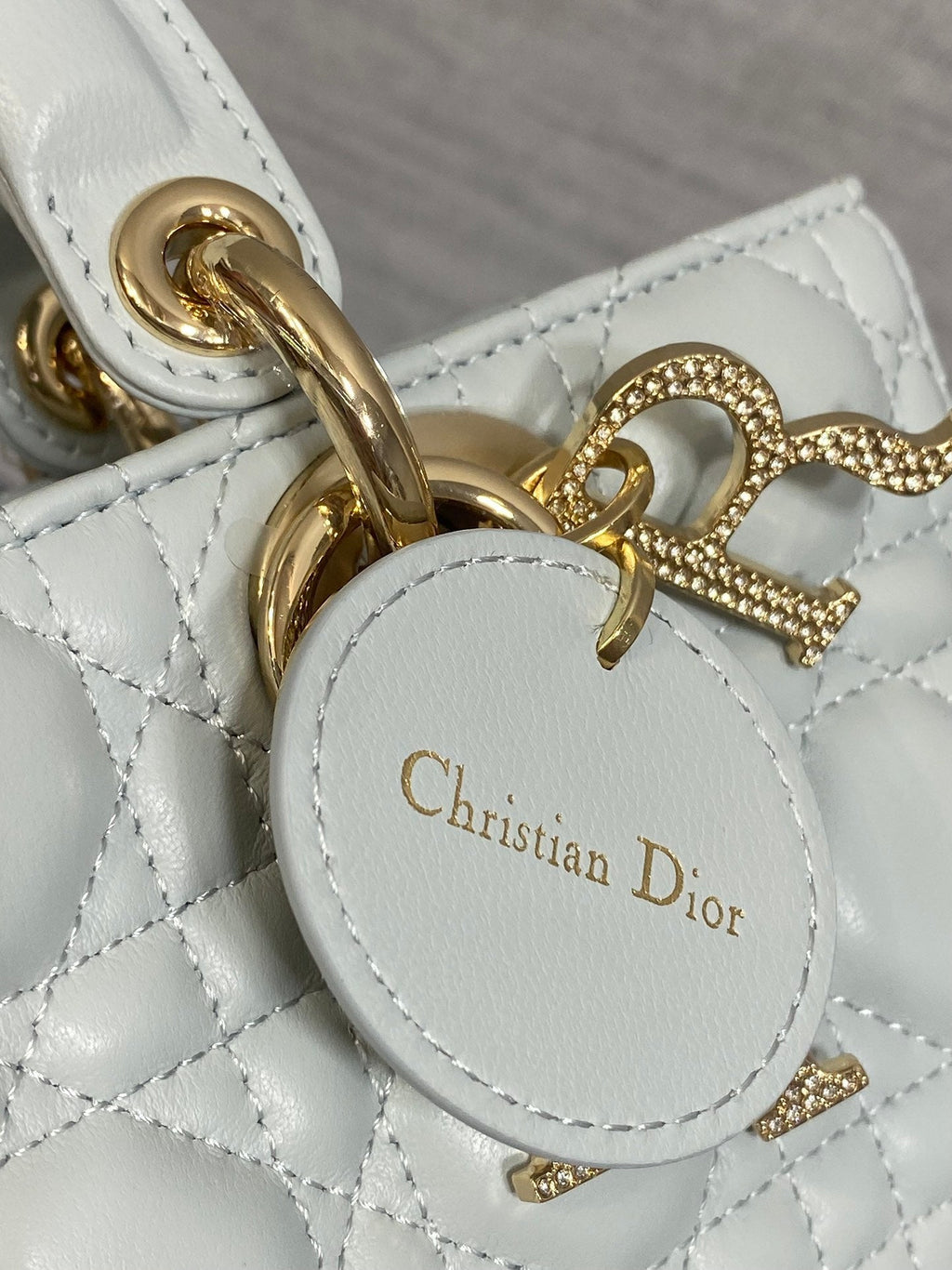 DIOR 25S SMALL LADY D鈥慗OY BAG 22 IN SHIRT BLUE CALFSKIN GOLD HARDWRE