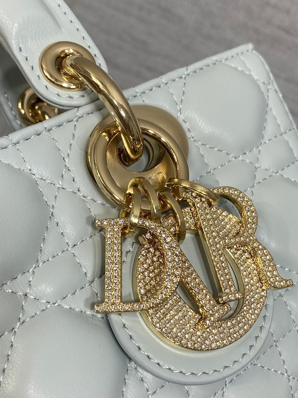 DIOR 25S SMALL LADY D鈥慗OY BAG 22 IN SHIRT BLUE CALFSKIN GOLD HARDWRE