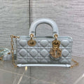 DIOR 25S SMALL LADY D鈥慗OY BAG 22 IN SHIRT BLUE CALFSKIN GOLD HARDWRE