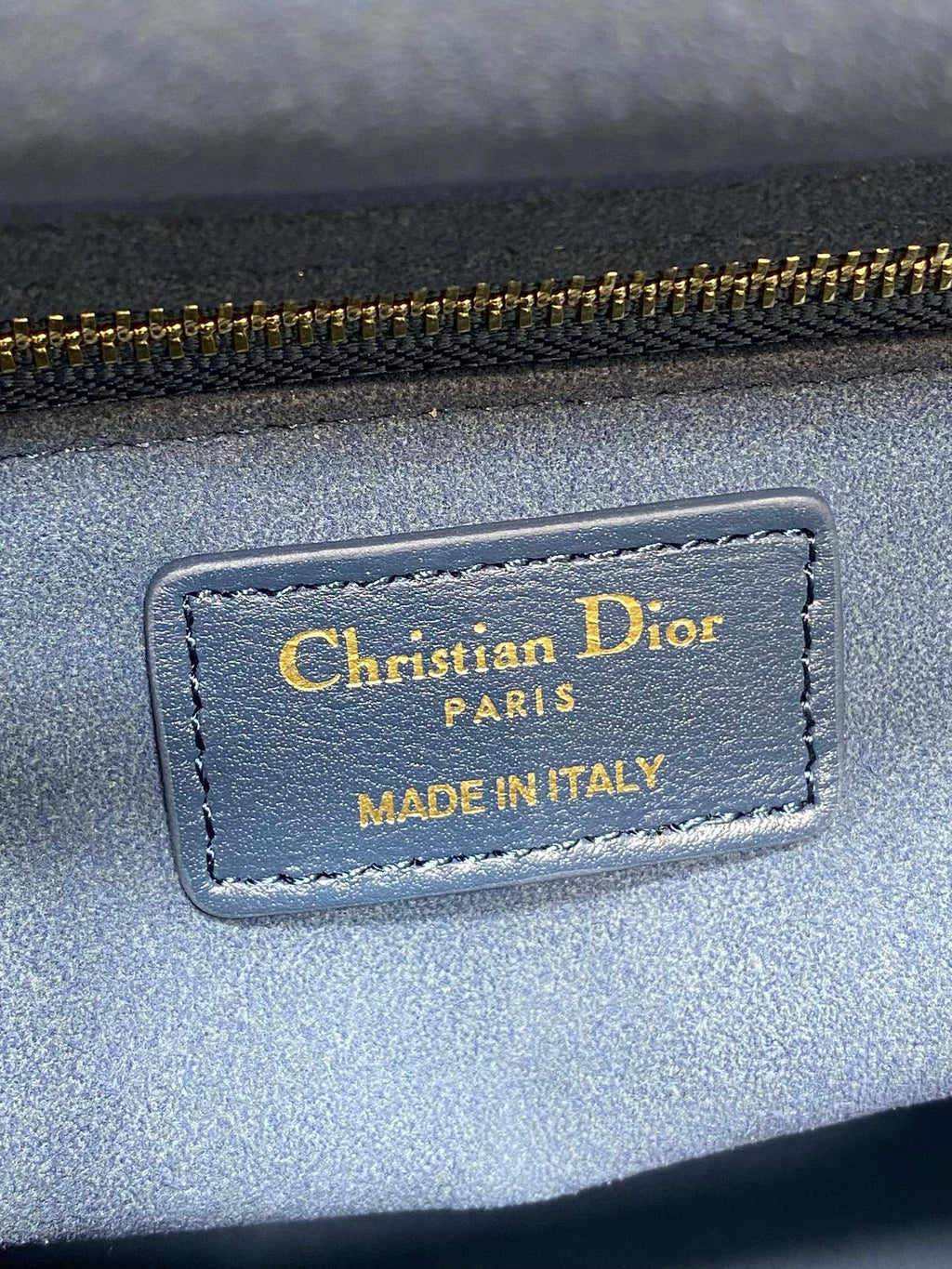 DIOR 25S MEDIUM LADY BAG 24 IN DEEP OCEAN BLUE CALFSKIN GOLD HARDWARE