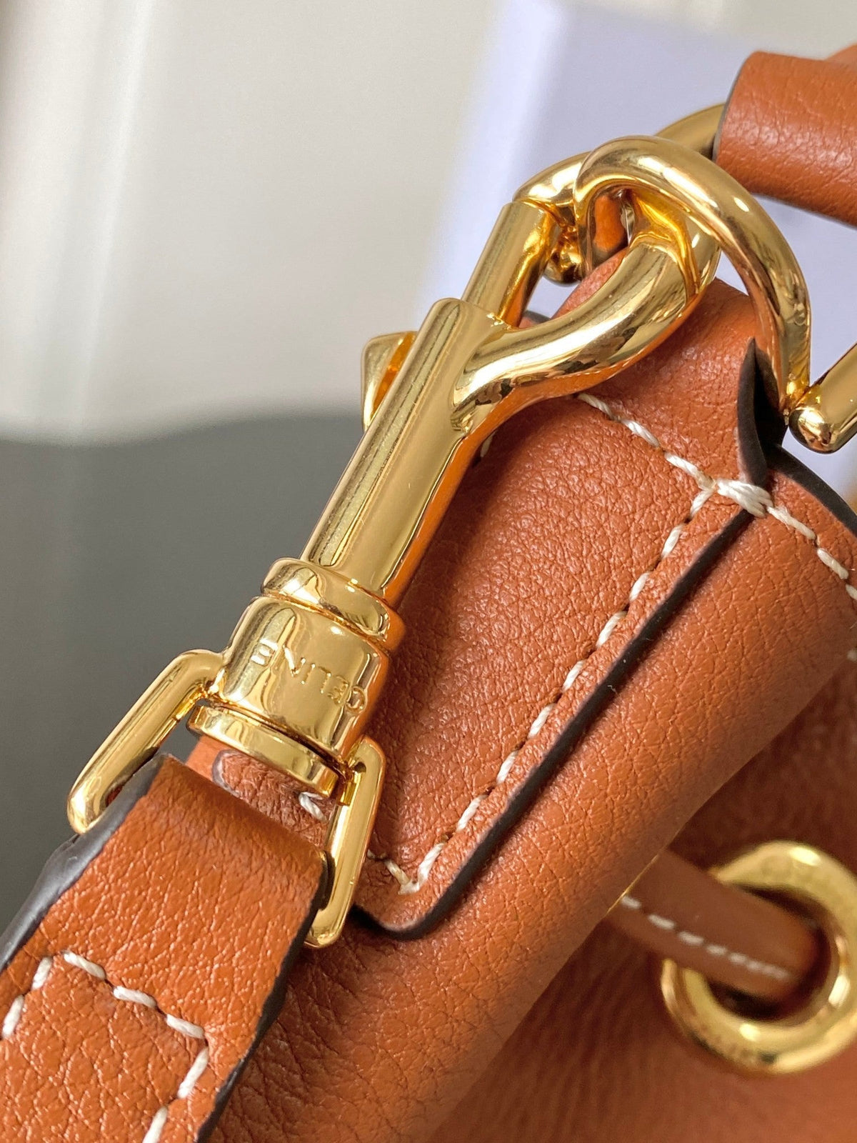 CELINE 25S CLARA BAG 19 IN BURNT ORANGE CALFSKIN GOLD HARDWARE