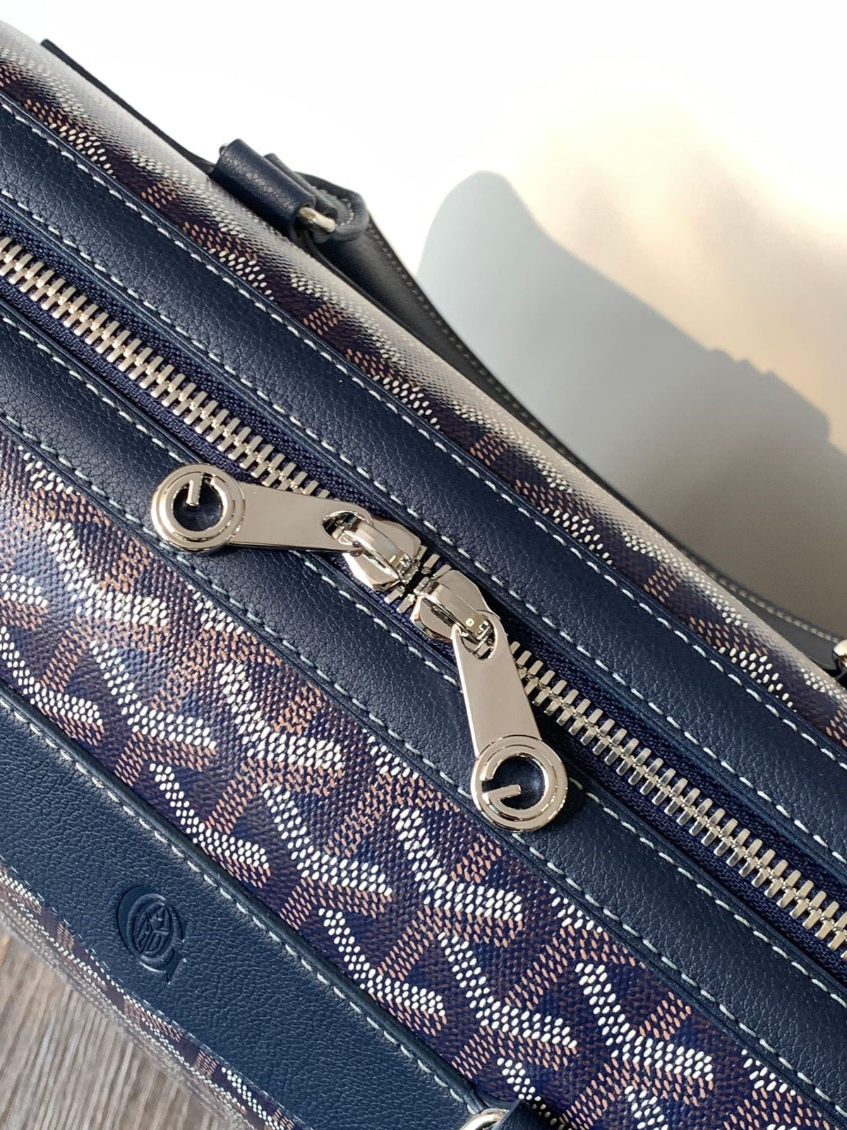 CISALPIN DOCUMENT CASE 39 IN NAVY BLUE GOYARDINE CANVAS AND CALFSKIN