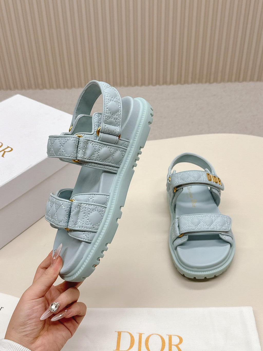 DIOR BACK-STRAP SANDALS 25S IN PASTEL BLUE CALFSKIN