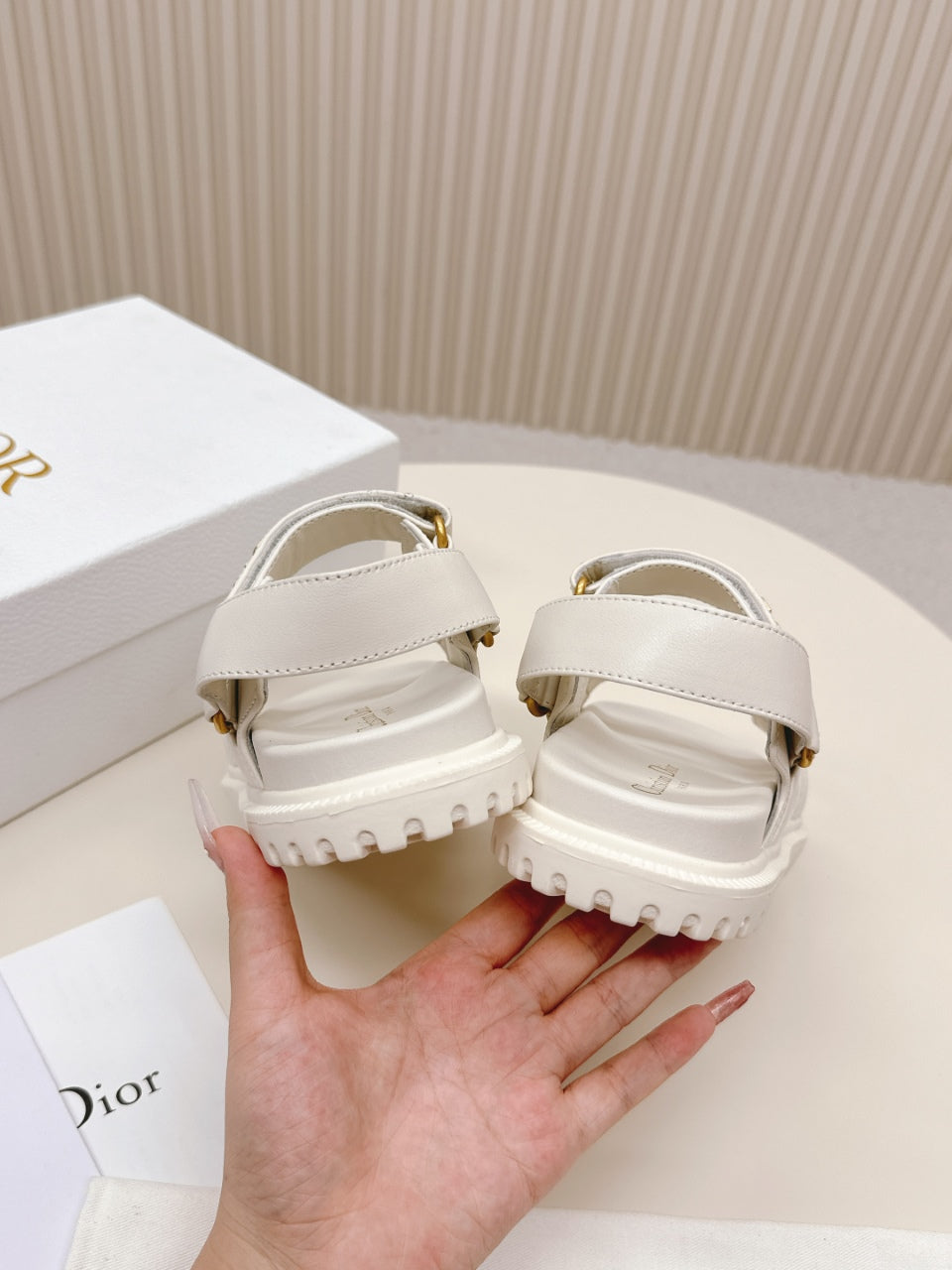 DIOR BACK-STRAP SANDALS 25S IN CREAM WHITE CALFSKIN WITH GOLD HARDWARE