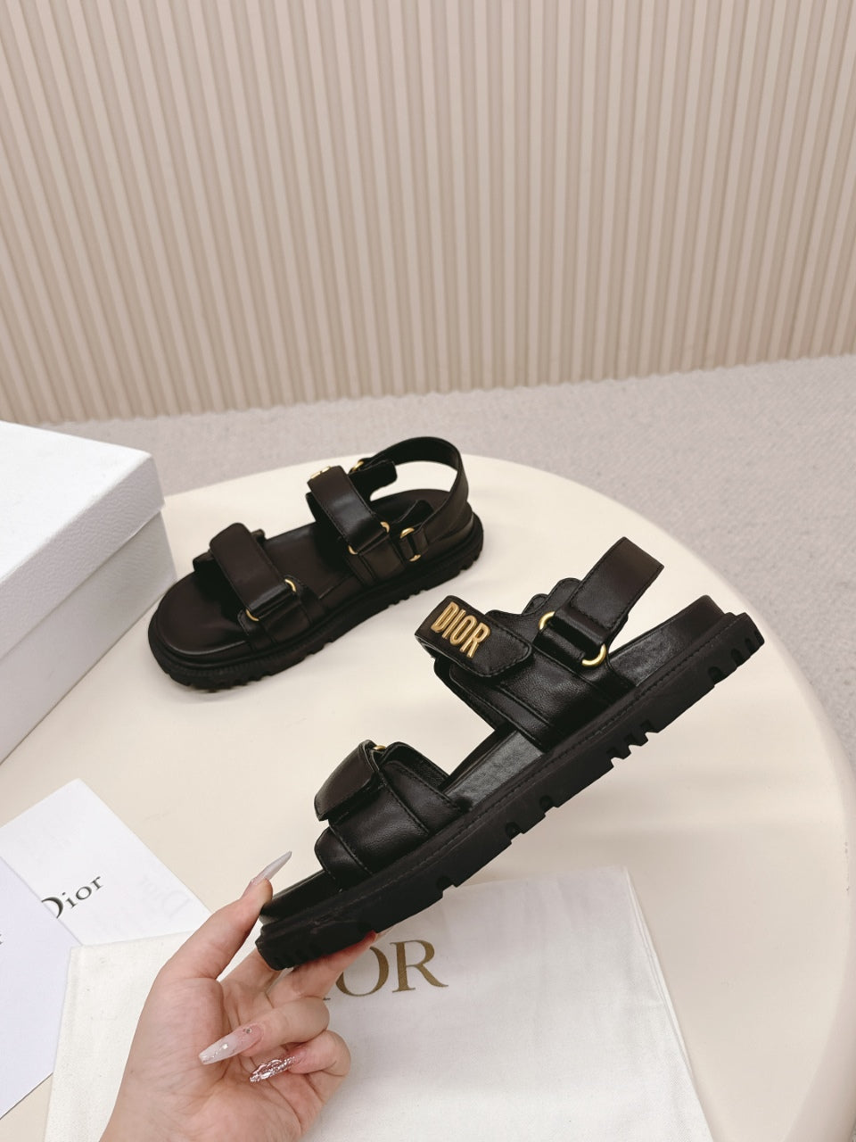 DIOR BACK-STRAP SANDALS 25S IN BLACK CALFSKIN WITH GOLD HARDWARE