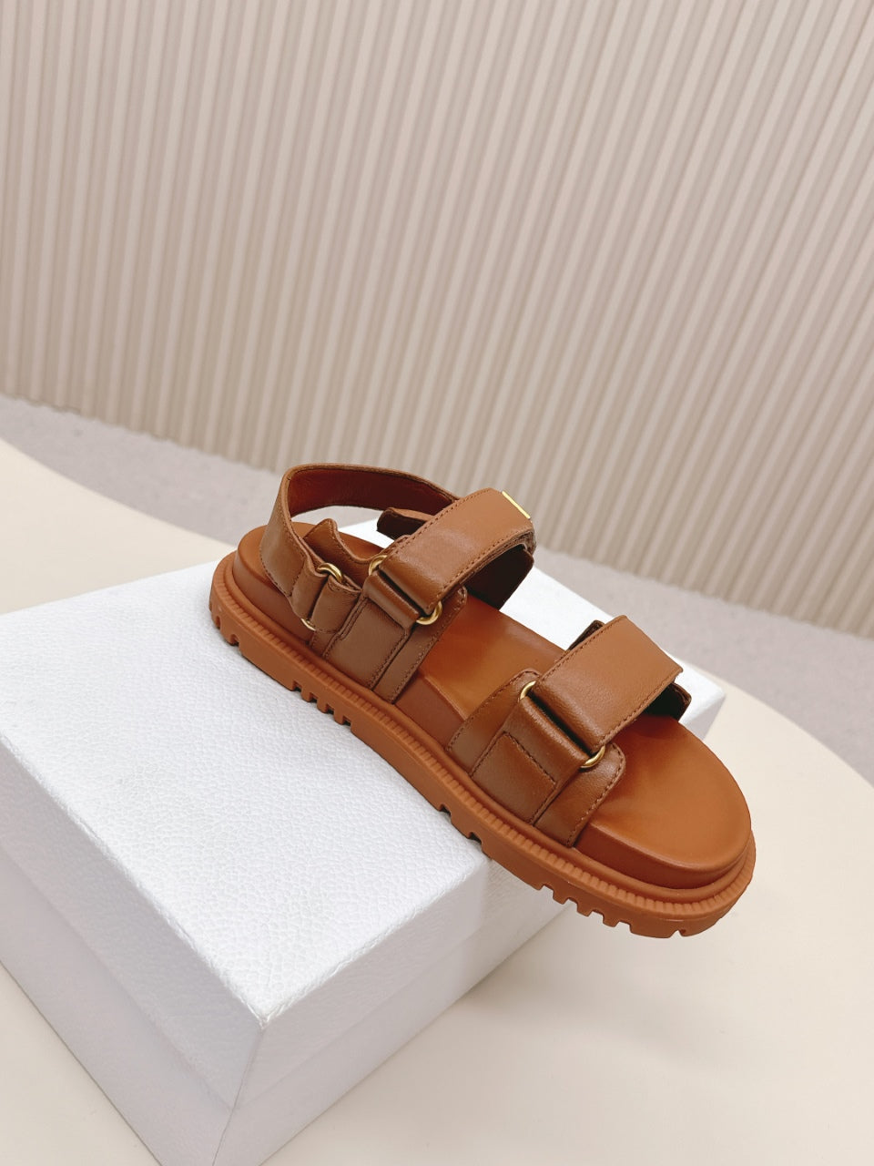 DIOR BACK-STRAP SANDALS 25S IN BRICK BROWN CALFSKIN WITH SILVER HARDWARE