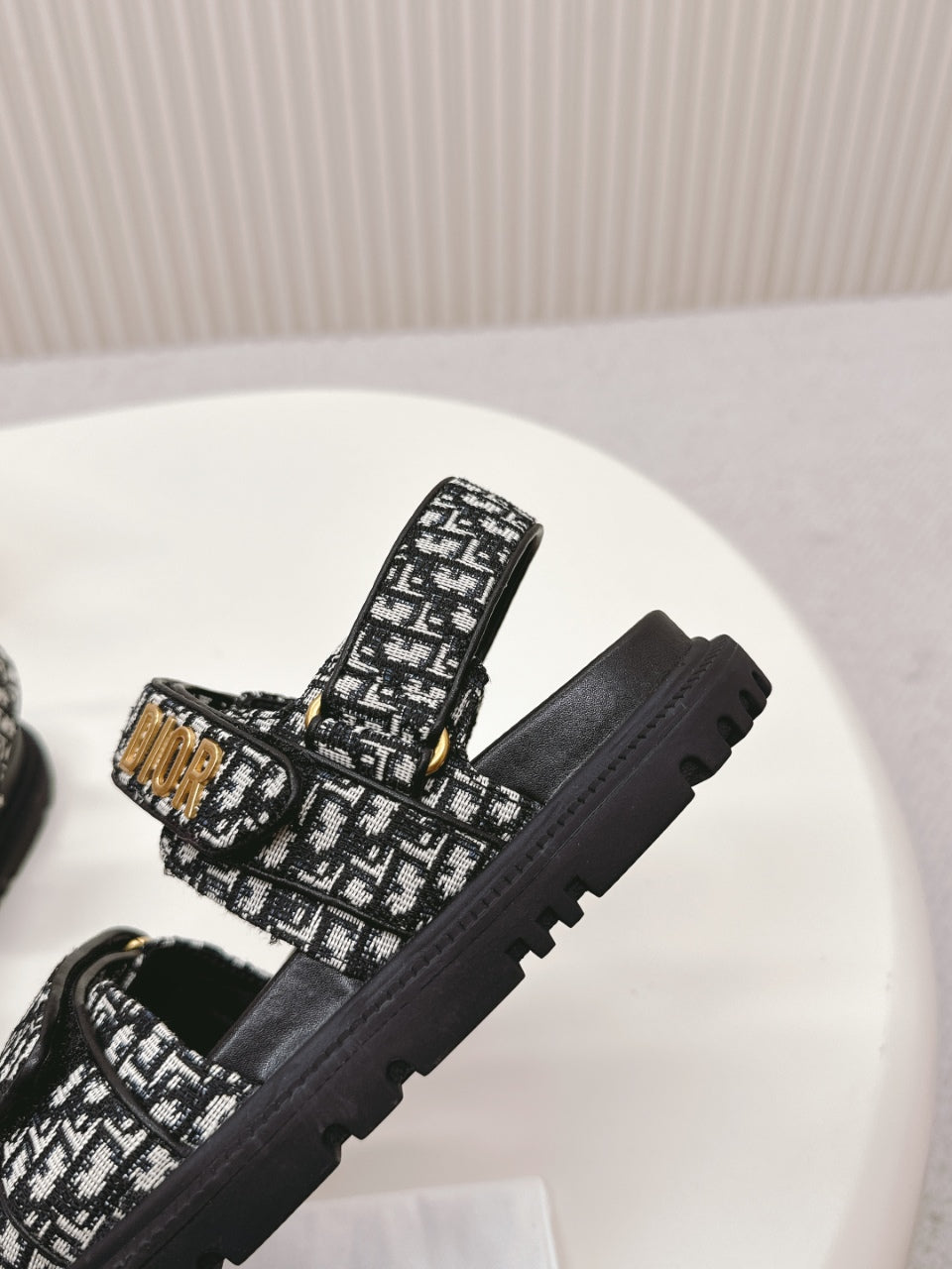 DIOR BACK-STRAP SANDALS 25S IN BLACK FABRIC AND CALFSKIN WITH GOLD HARDWARE