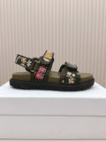 DIOR BACK-STRAP SANDALS 25S IN MOSS GREEN CALFSKIN EMBROIDERED WITH PETITES FLEURS