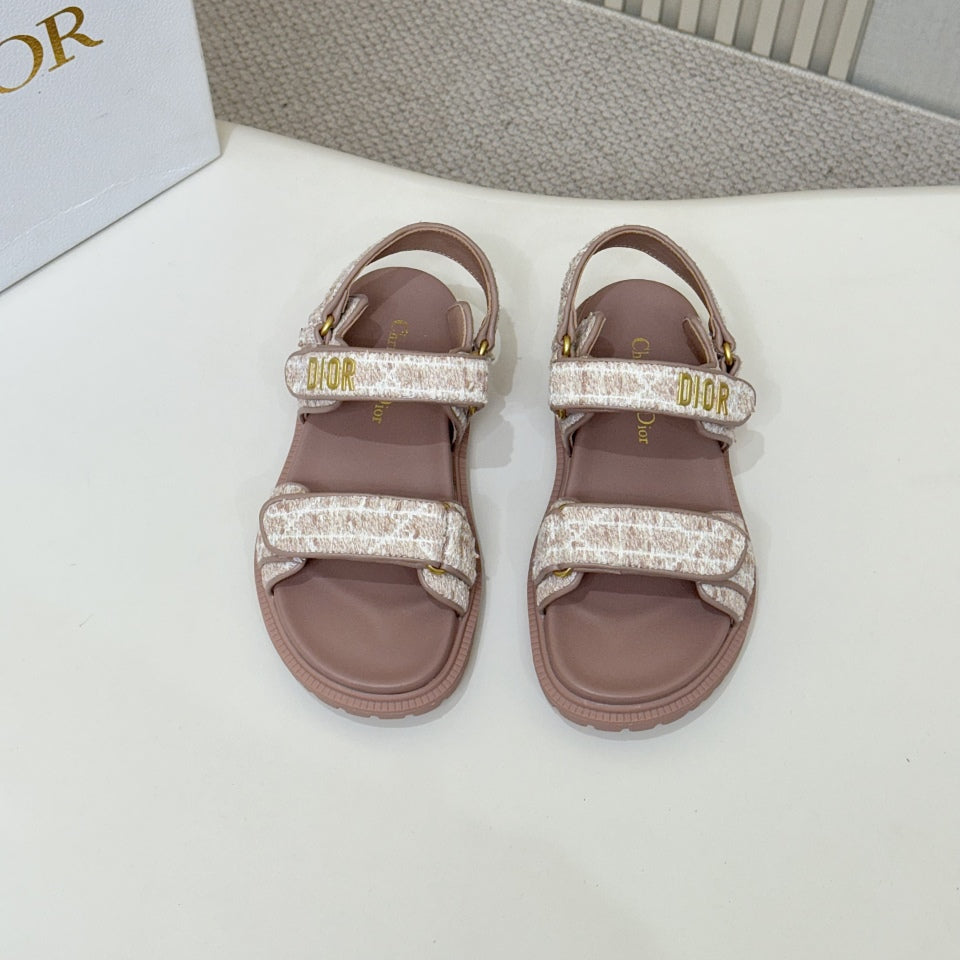 DIOR BACK-STRAP SANDALS 25S IN DEEP MAUVE BROWN TWEED AND CALFSKIN