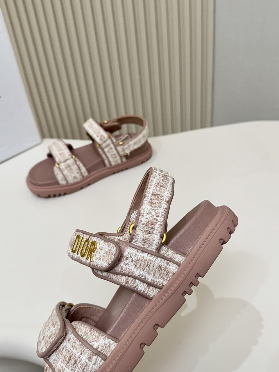 DIOR BACK-STRAP SANDALS 25S IN DEEP MAUVE BROWN TWEED AND CALFSKIN