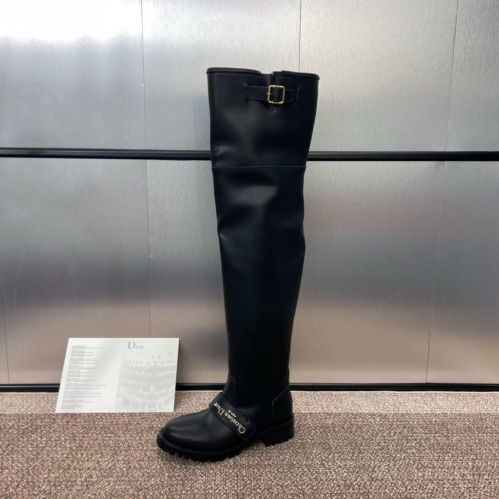 DIOR 25S D-QUEST PUNK TALL BOOTS 25MM IN BLACK CALFSKIN