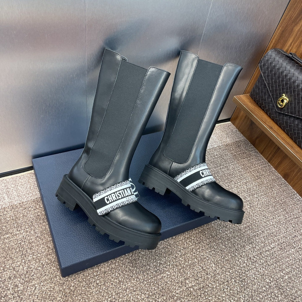 DIOR 25S D-QUEST TALL CHELSEA BOOTS 45MM IN BLACK CALFSKIN